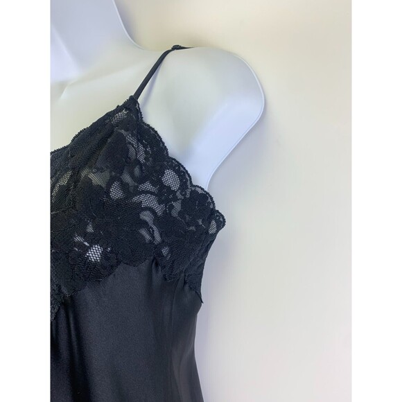 Victorias Secret Long Black Lace Satin Gown High Slit V-Neck Adjustable Medium - Picture 3 of 11